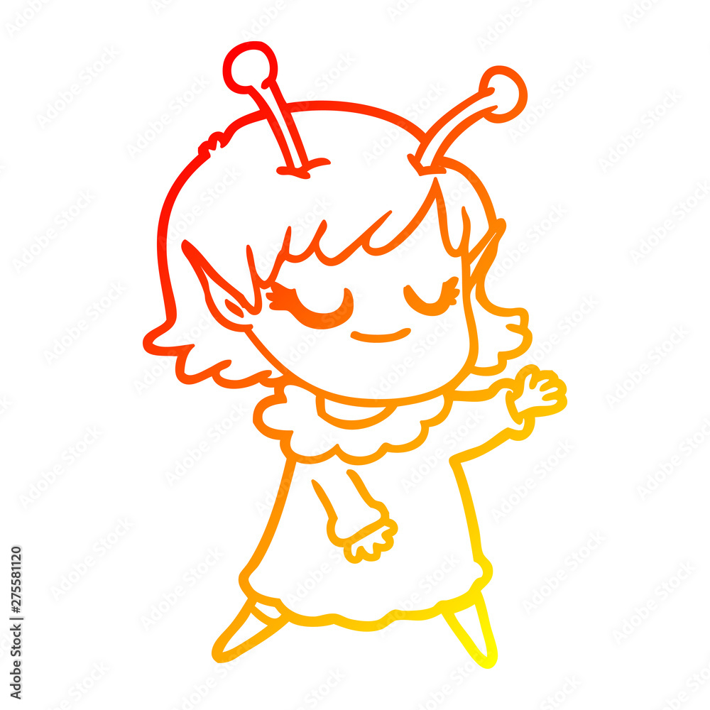 warm gradient line drawing smiling alien girl cartoon warm gradient line drawing smiling alien girl cartoon