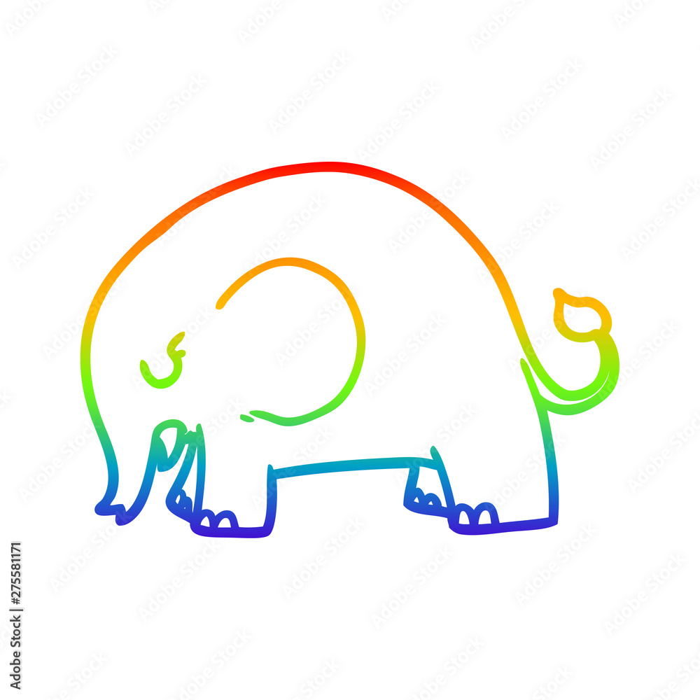 Fototapeta premium rainbow gradient line drawing cute cartoon elephant
