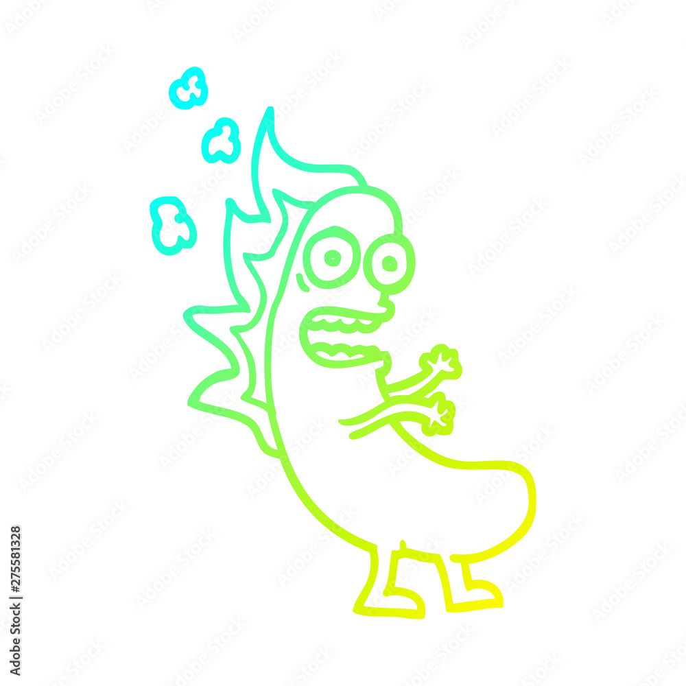 Fototapeta premium cold gradient line drawing cartoon flaming hotdog