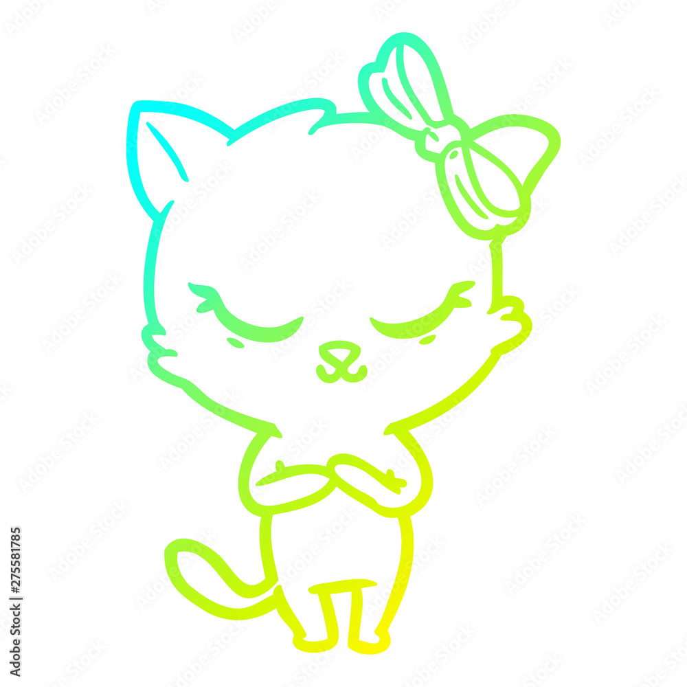 cold gradient line drawing cute cartoon cat with bow cold gradient line drawing cute cartoon cat with bow