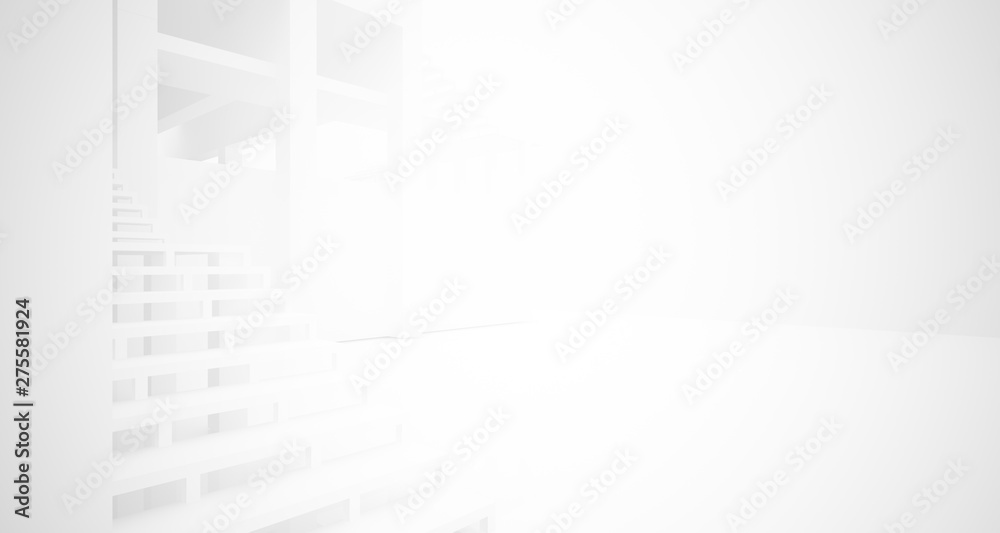 Abstract architectural white interior of a minimalist house with large windows.. 3D illustration and rendering. Abstract architectural white interior of a minimalist house with large windows.. 3D illustration and rendering.