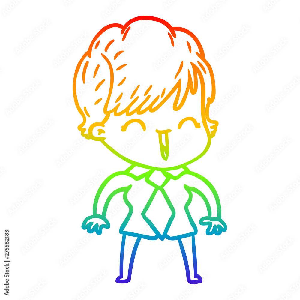 rainbow gradient line drawing cartoon laughing woman