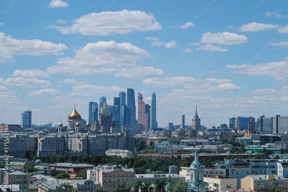 Panoramic view of modern part of Moscow, capital of Russia. Sunny day