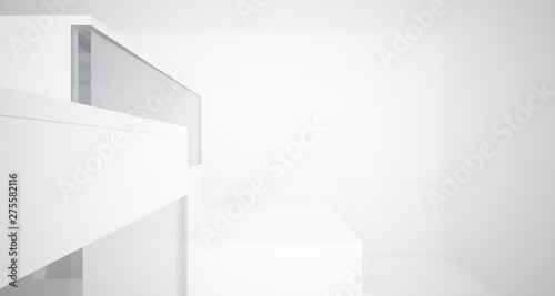 Abstract architectural white interior of a minimalist house with large windows.. 3D illustration and rendering.