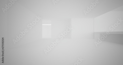 Abstract architectural white interior of a minimalist house with large windows.. 3D illustration and rendering.