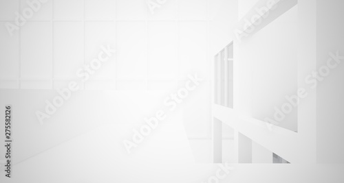 Abstract architectural white interior of a minimalist house with large windows.. 3D illustration and rendering.