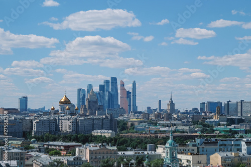 Panoramic view of modern part of Moscow, capital of Russia. Sunny day