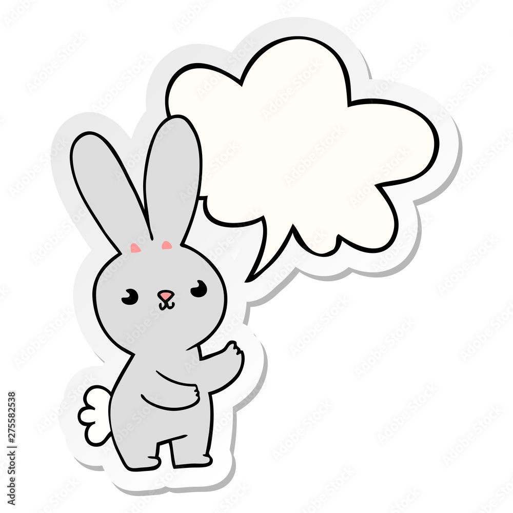 cute cartoon rabbit and speech bubble sticker