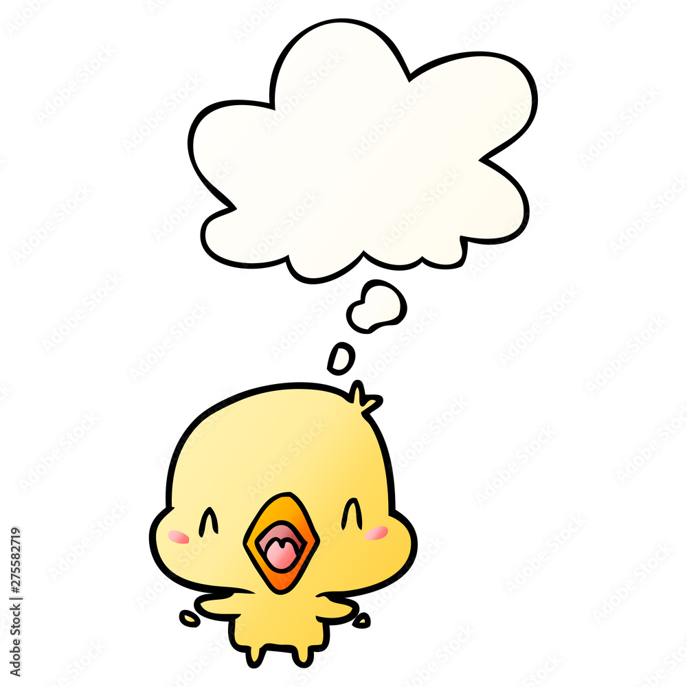 cartoon happy bird and thought bubble in smooth gradient style cartoon happy bird and thought bubble in smooth gradient style
