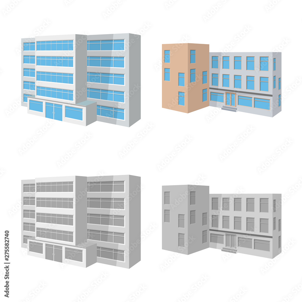 Vector illustration of facade and housing logo. Set of facade and infrastructure stock vector illustration. Vector illustration of facade and housing logo. Set of facade and infrastructure stock vector illustration.