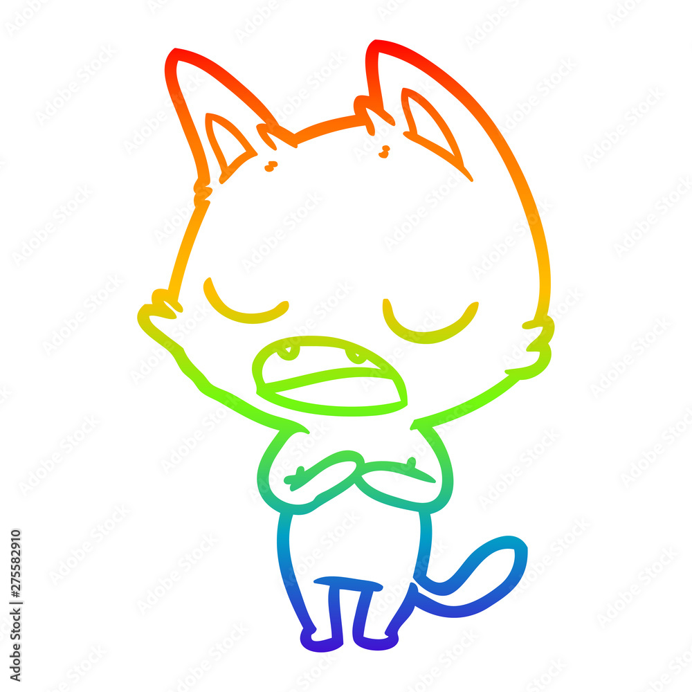 Fototapeta premium rainbow gradient line drawing talking cat cartoon