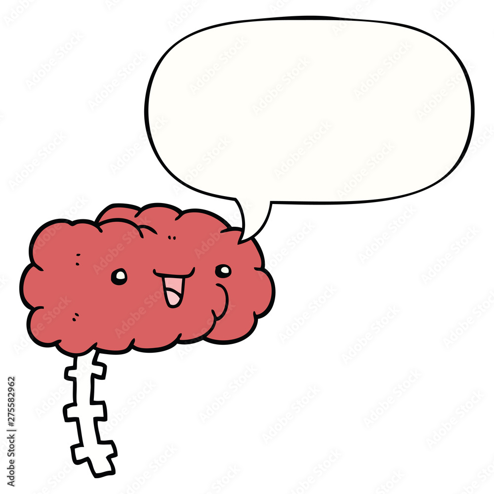 happy cartoon brain and speech bubble happy cartoon brain and speech bubble