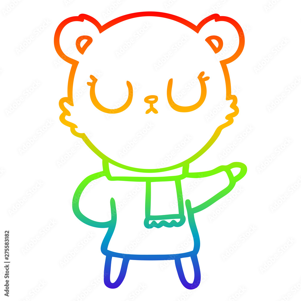 rainbow gradient line drawing peaceful cartoon bear wearing scarf rainbow gradient line drawing peaceful cartoon bear wearing scarf