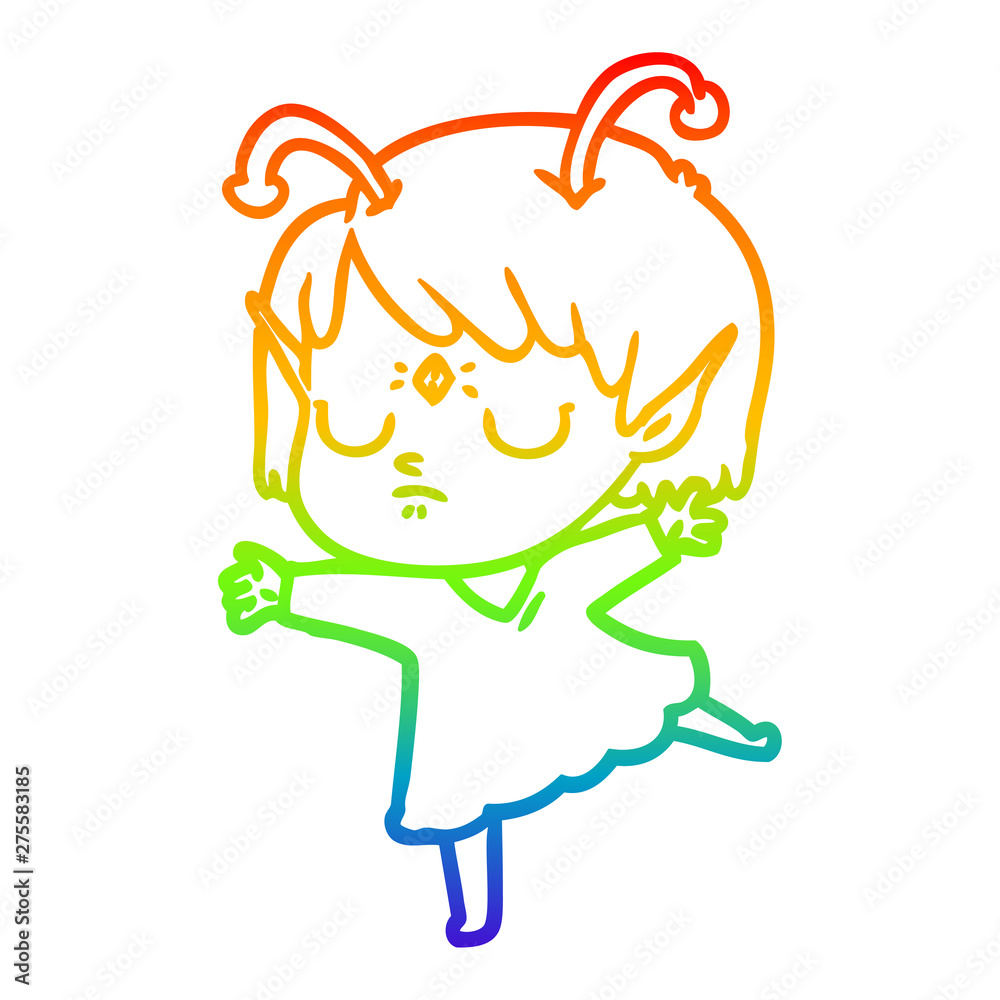 rainbow gradient line drawing cartoon alien girl rainbow gradient line drawing cartoon alien girl