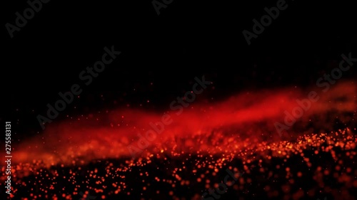 Wave motion background made of shining orange particles photo