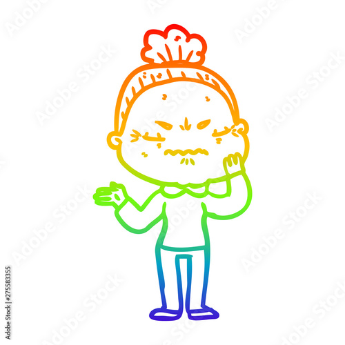 rainbow gradient line drawing cartoon annoyed old lady