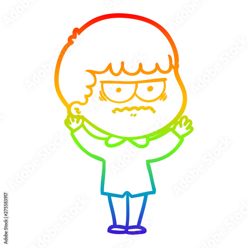 rainbow gradient line drawing cartoon annoyed man