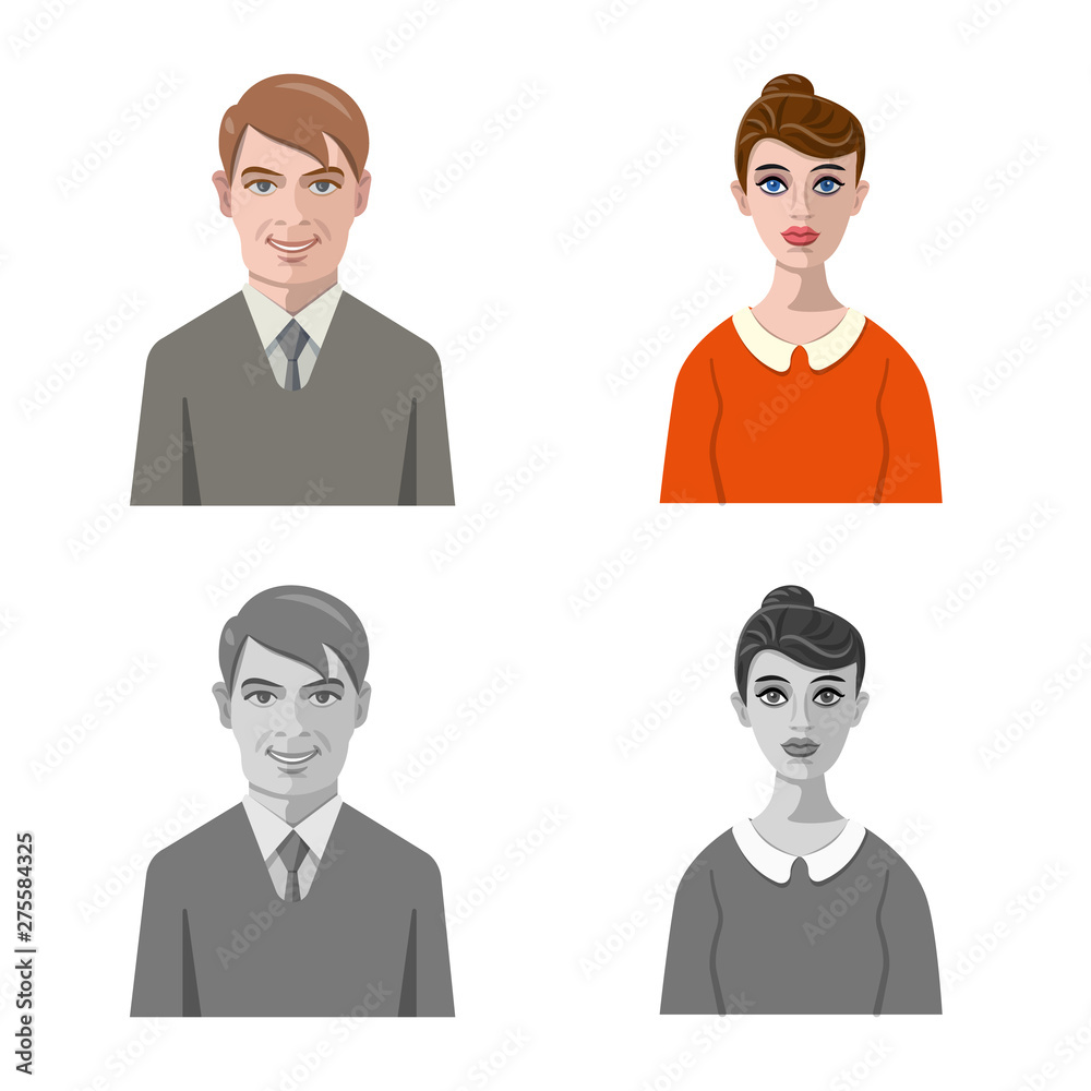 Vector illustration of hairstyle and profession symbol. Set of hairstyle and character stock symbol for web. Vector illustration of hairstyle and profession symbol. Set of hairstyle and character stock symbol for web.