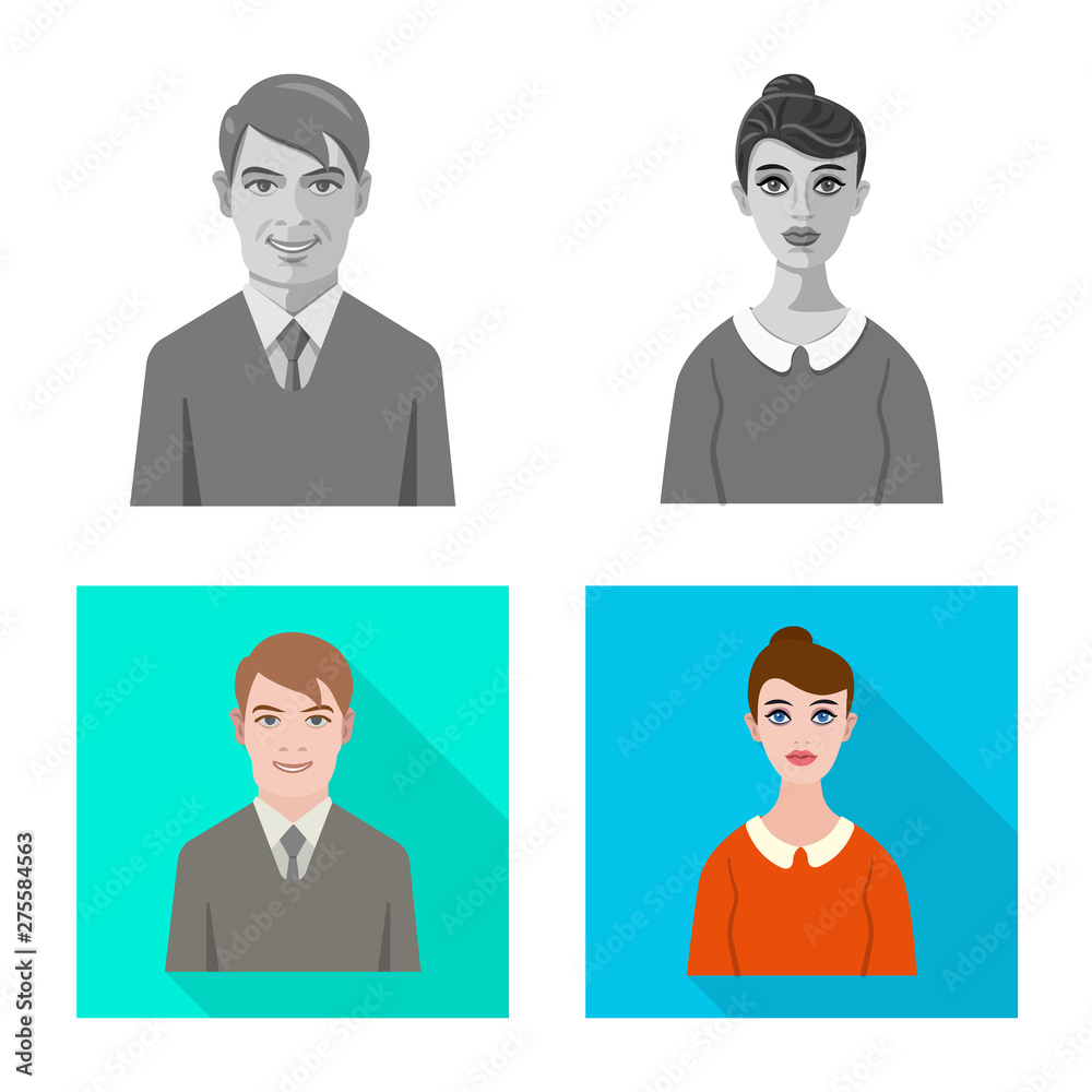 Vector design of hairstyle and profession sign. Collection of hairstyle and character stock vector illustration. Vector design of hairstyle and profession sign. Collection of hairstyle and character stock vector illustration.