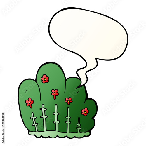 cartoon hedge and speech bubble in smooth gradient style