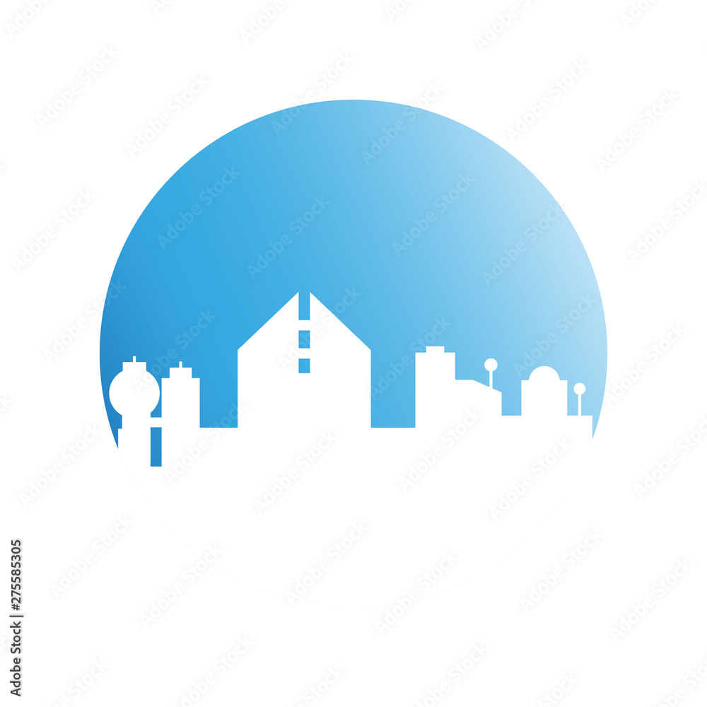 Obraz premium city tower building in blue circle button