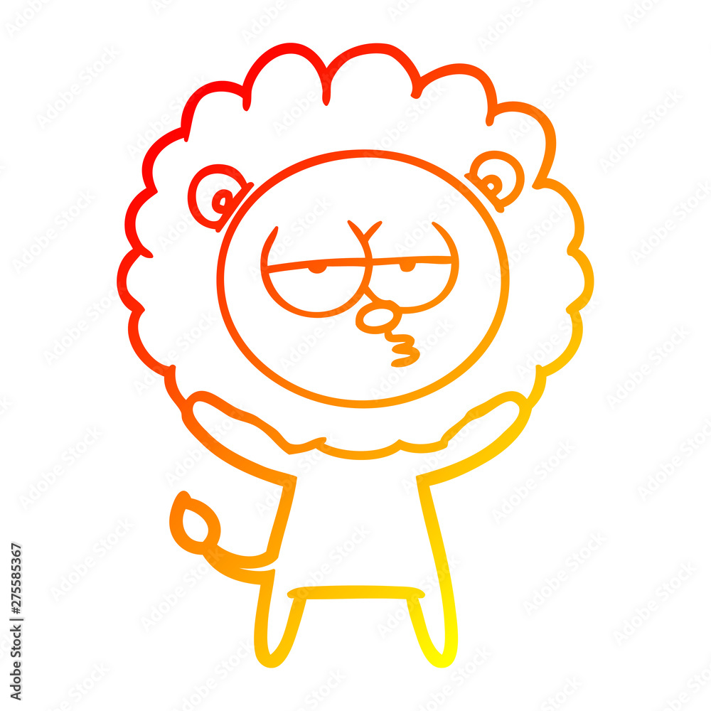 Fototapeta premium warm gradient line drawing cartoon bored lion