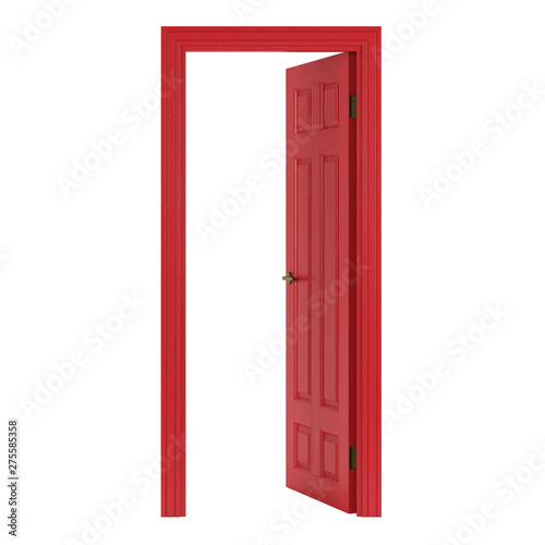 Red interior door isolated on white background. 3D rendering.