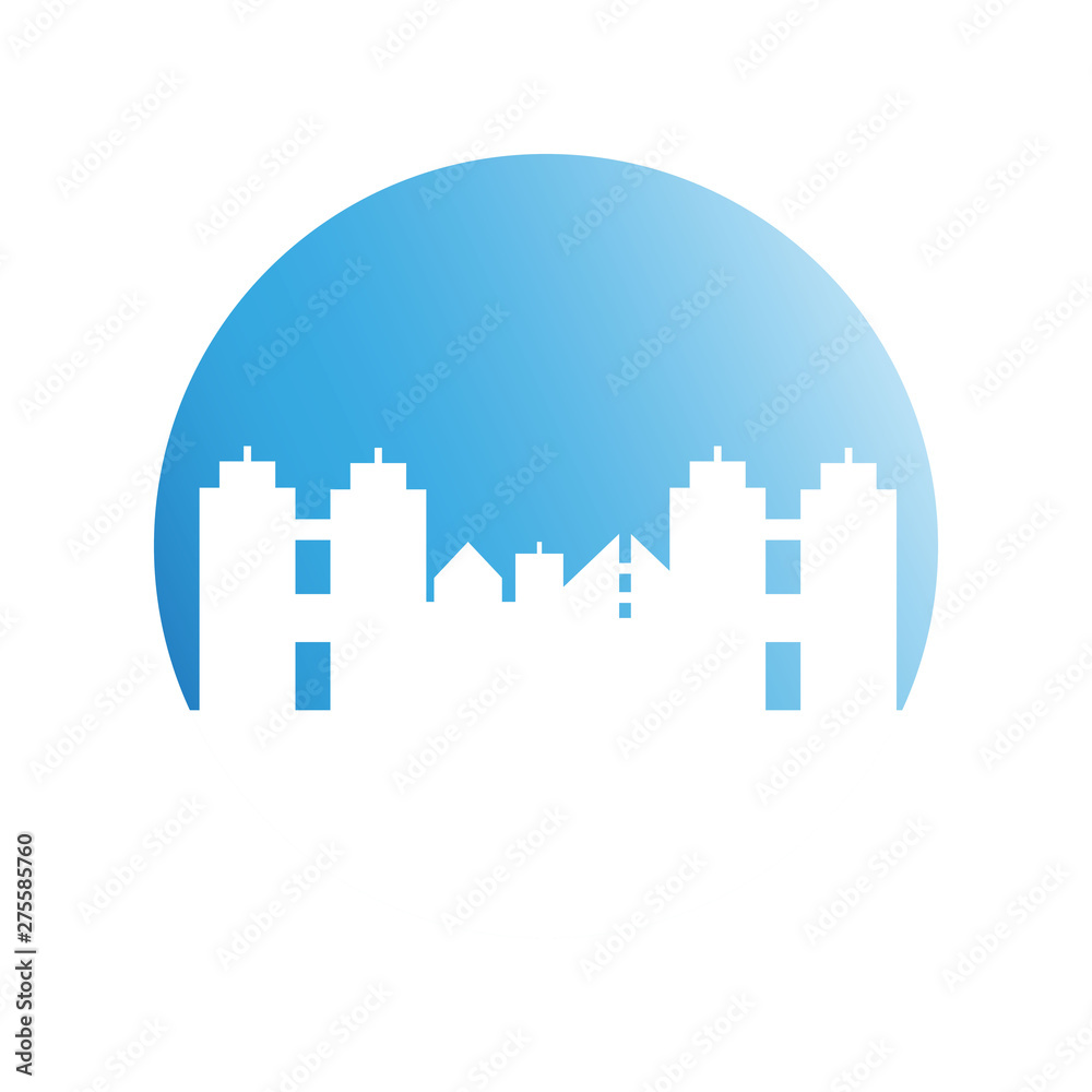 city tower building in blue circle button city tower building in blue circle button