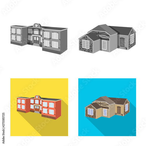 Vector illustration of facade and housing symbol. Set of facade and infrastructure stock symbol for web.