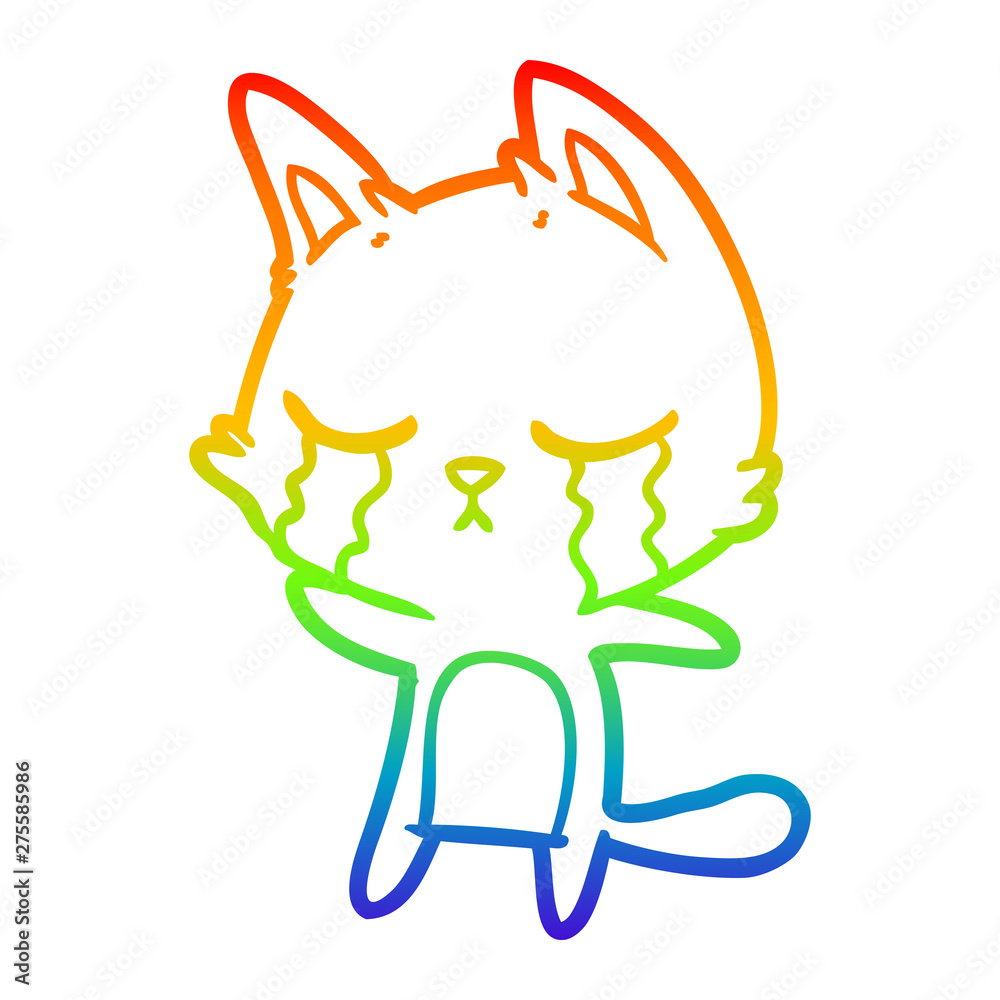 Obraz premium rainbow gradient line drawing crying cartoon cat
