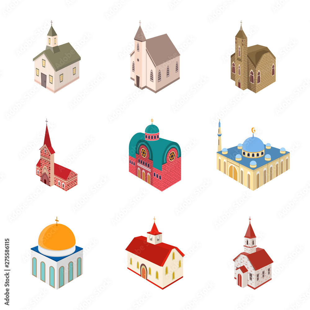 Vector illustration of architecture and building logo. Collection of architecture and clergy stock vector illustration.