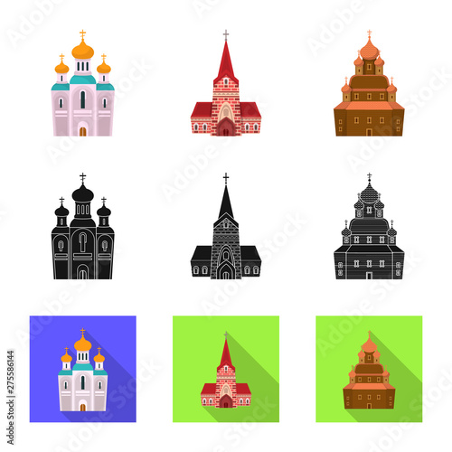 Vector illustration of cult and temple icon. Set of cult and parish vector icon for stock.