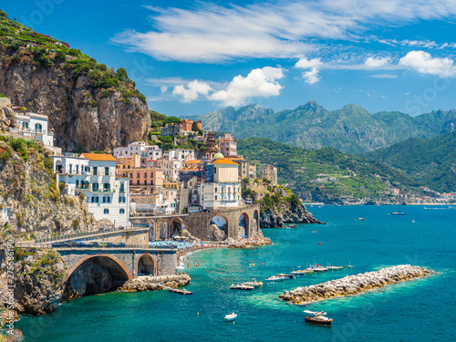 Fototapeta Naklejka Na Ścianę i Meble -  Landscape with Atrani town at famous amalfi coast, Italy