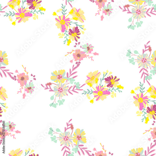 Minimalist flowers design. Seamless leaf pattern. Vector ditsy print illustration. © WI-tuss