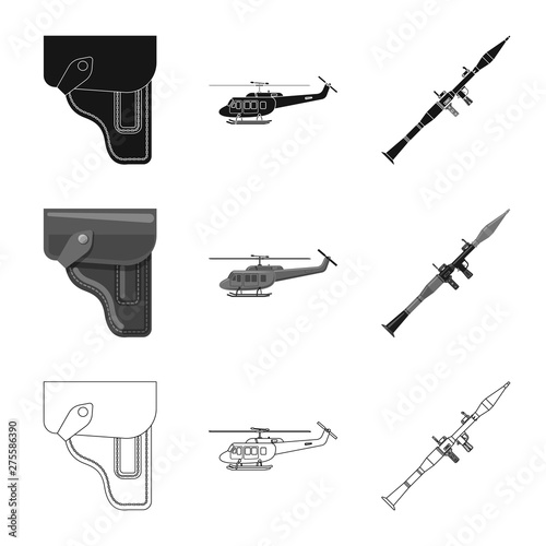 Vector illustration of weapon and gun sign. Set of weapon and army stock vector illustration.