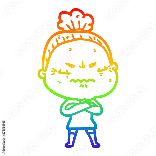 rainbow gradient line drawing cartoon annoyed old lady