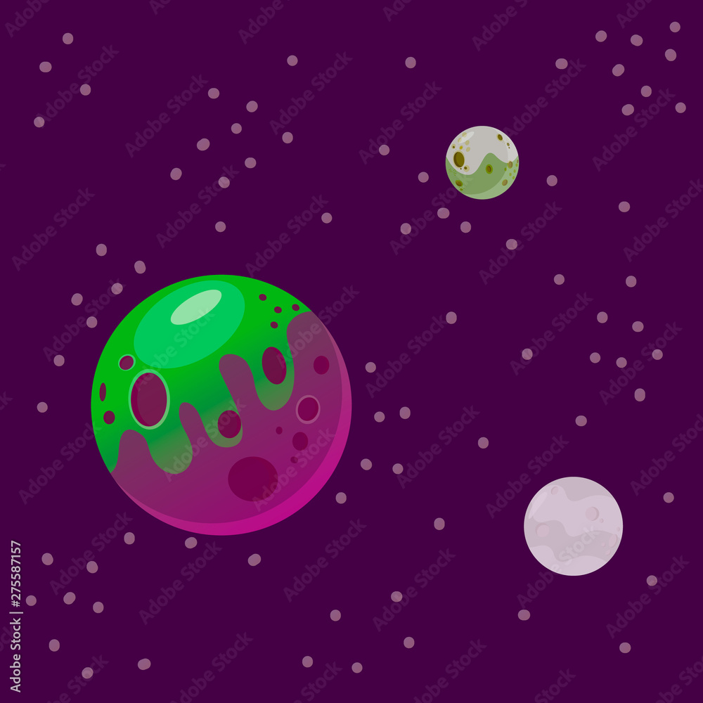 digital set of gloomy fantasy planets on simple dotted background. Cosmic and sci-fi themes.