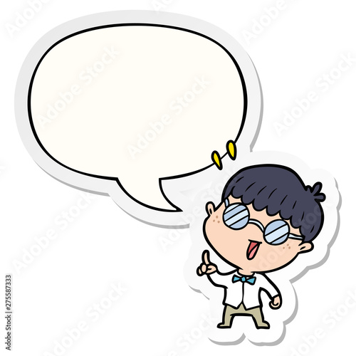 cartoon clever boy and idea and speech bubble sticker