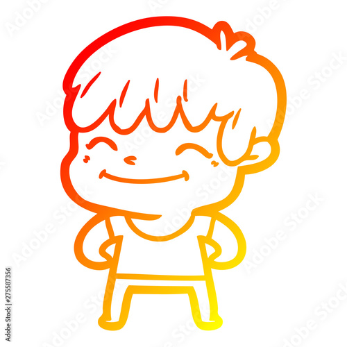 warm gradient line drawing cartoon happy boy