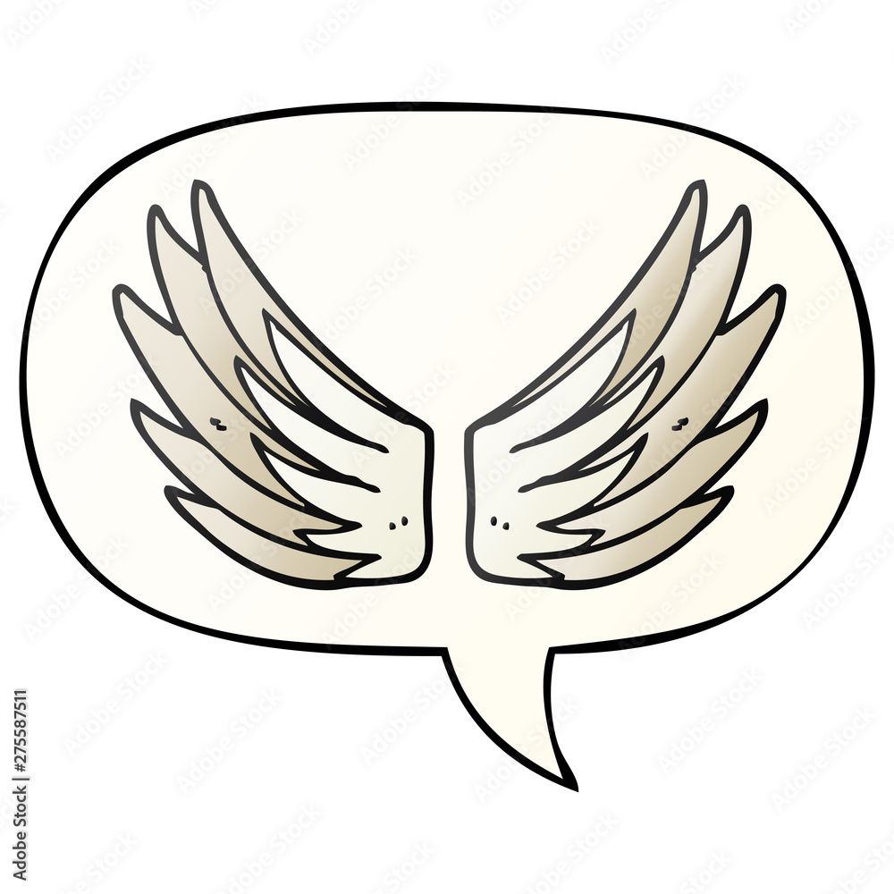 Fototapeta premium cartoon wings symbol and speech bubble in smooth gradient style