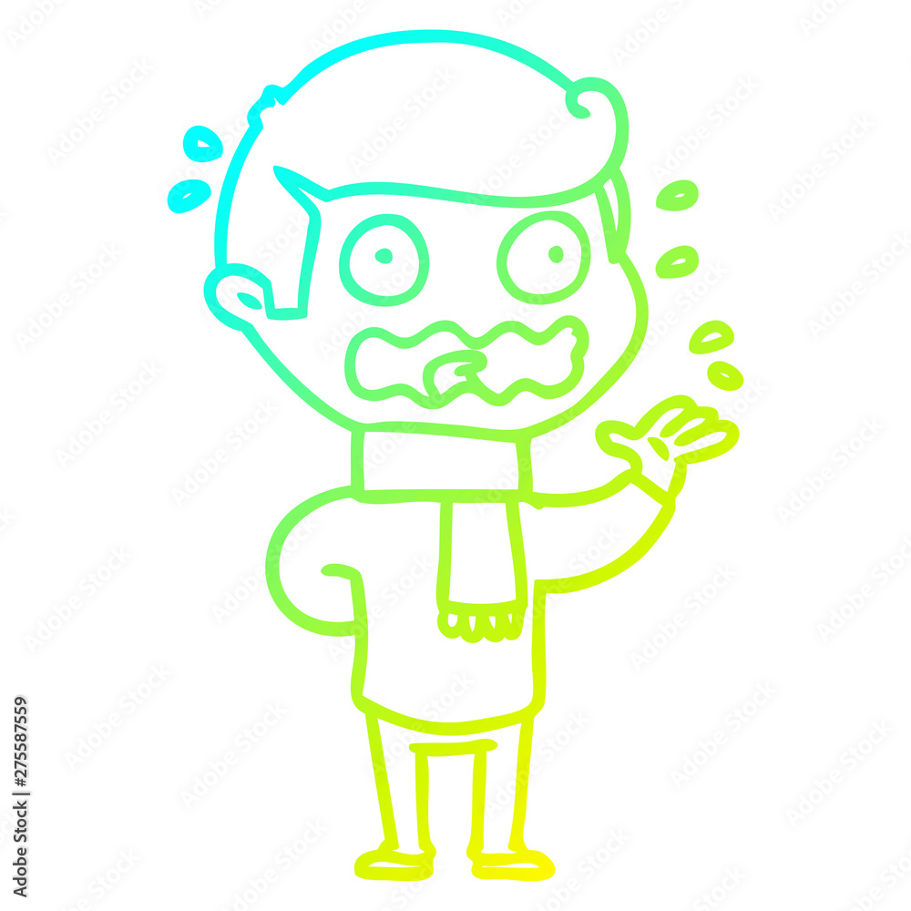 cold gradient line drawing cartoon man totally stressed out