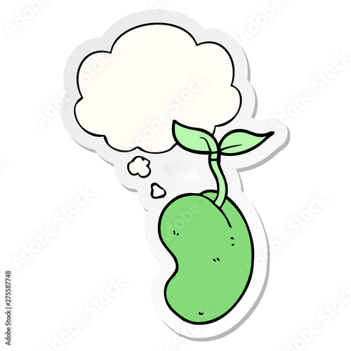 cartoon sprouting seed and thought bubble as a printed sticker