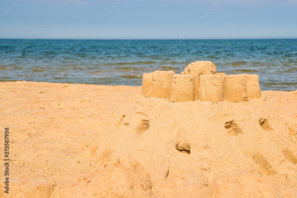 Sand castle on a beach of the Baltic Sea in Poland