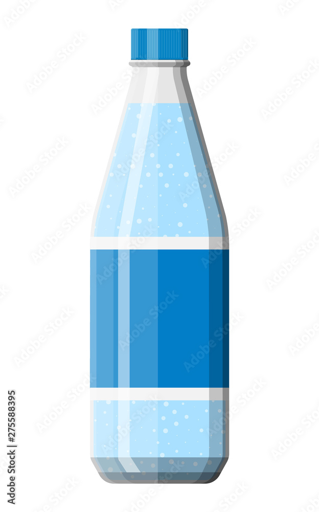 Plastic bottle of fresh pure mineral water. Carbonated soda drink. Vector illustration in flat style Plastic bottle of fresh pure mineral water. Carbonated soda drink. Vector illustration in flat style