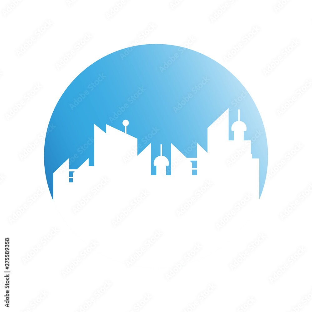 Obraz premium city tower building in blue circle button