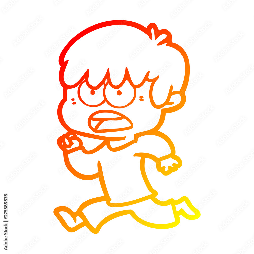 Fototapeta premium warm gradient line drawing worried cartoon boy