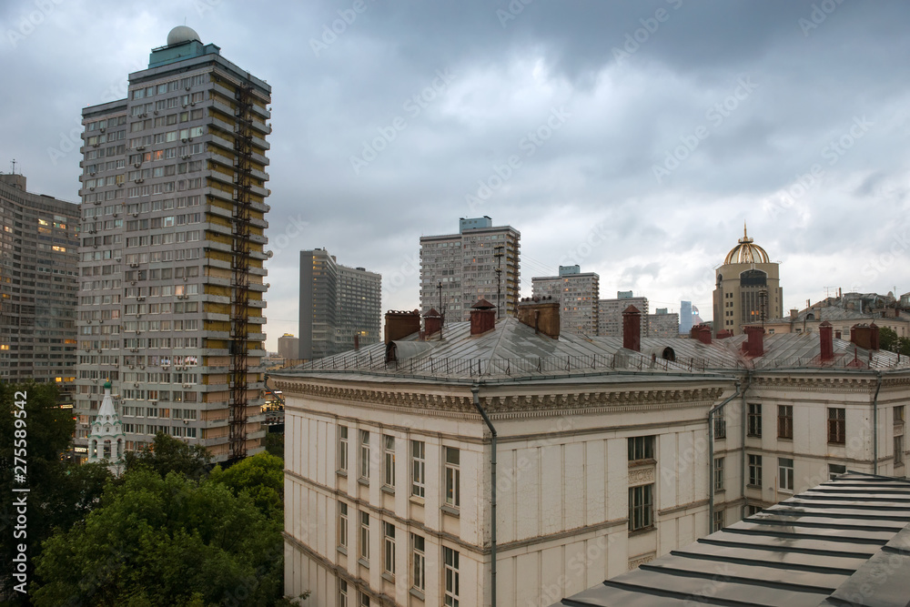 View of the roofs of residential buildings in Moscow's New Arbat Street View of the roofs of residential buildings in Moscow's New Arbat Street