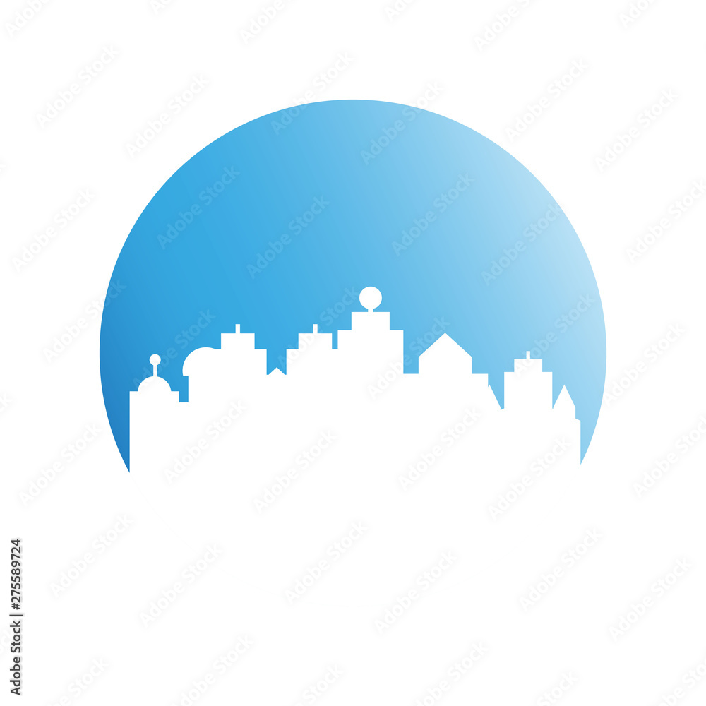 city tower building in blue circle button city tower building in blue circle button