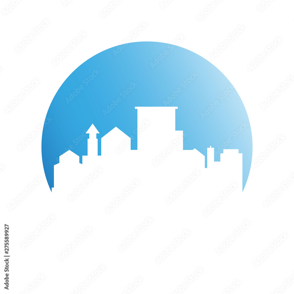 Fototapeta premium city tower building in blue circle button
