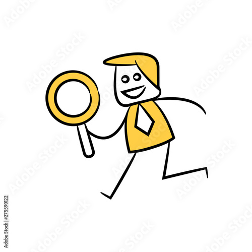 doodle businessman using magnifier glass